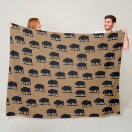 Buffalo Bison Siluett Gräsmarks Mönster Fleecefilt