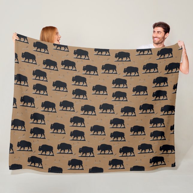 Buffalo Bison Siluett Gräsmarks Mönster Fleecefilt (På plats)