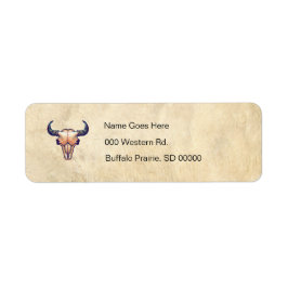Buffalo Bison Skull Tan Leather Returadress Etikett