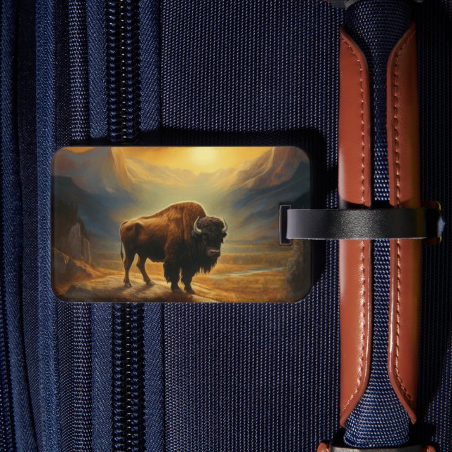 Buffalo Bison Sunset Silhouette Bagagebricka (Baksida Insitu 2)