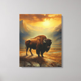 Buffalo Bison Sunset Silhouette Canvastryck