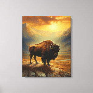 Buffalo Bison Sunset Silhouette Canvastryck