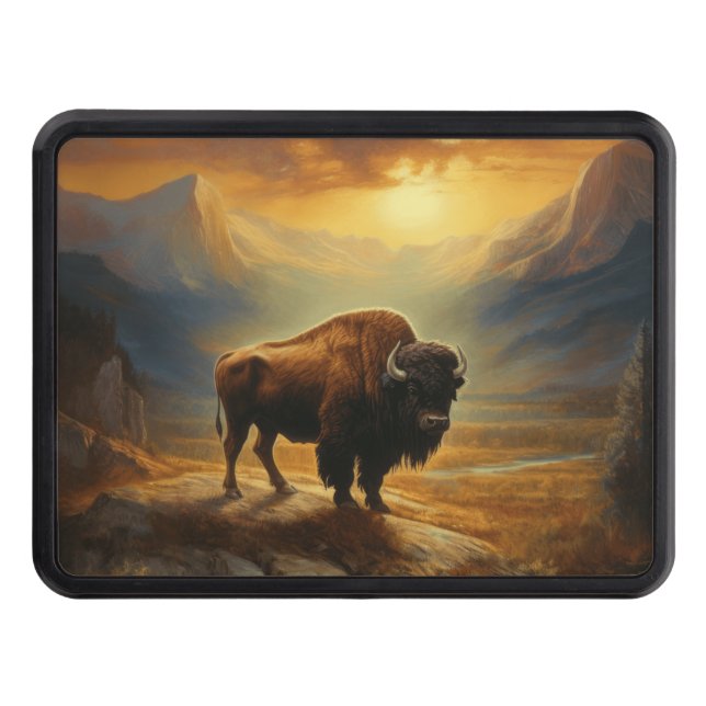 Buffalo Bison Sunset Silhouette Dragkroksskydd (Framsidan)