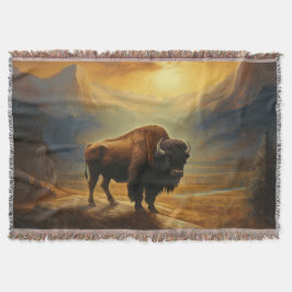 Buffalo Bison Sunset Silhouette Filt