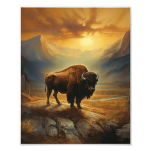 Buffalo Bison Sunset Silhouette Fototryck