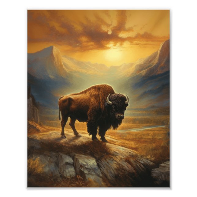 Buffalo Bison Sunset Silhouette Fototryck (Framsidan)