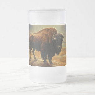Buffalo Bison Sunset Silhouette Frostat Ölglas