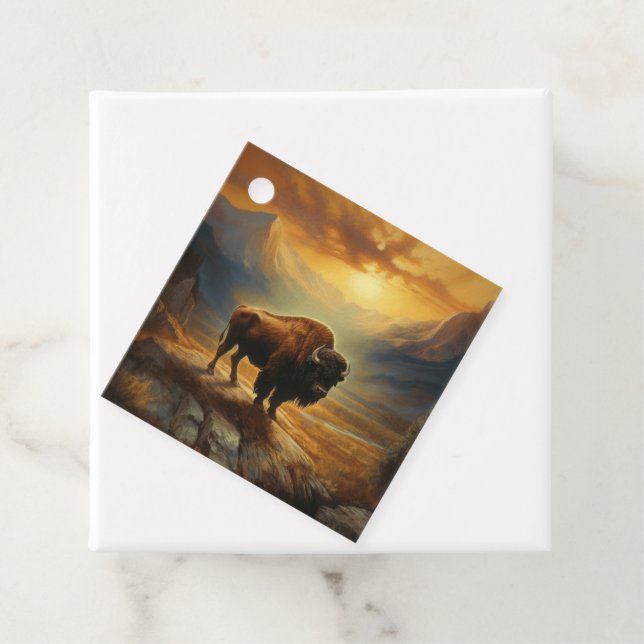 Buffalo Bison Sunset Silhouette Gåvor Etiketter (På plats)