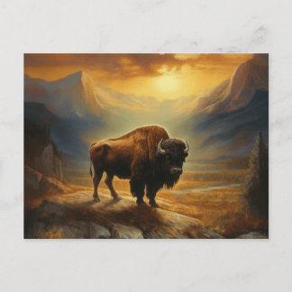 Buffalo Bison Sunset Silhouette Helg Vykort