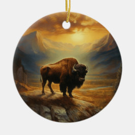 Buffalo Bison Sunset Silhouette Julgransprydnad Keramik