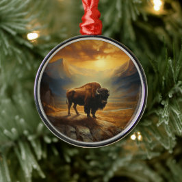Buffalo Bison Sunset Silhouette Julgransprydnad Metall