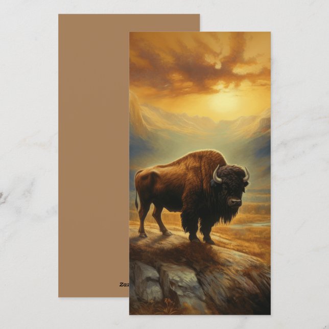 Buffalo Bison Sunset Silhouette Julkort (Fram/baksida)