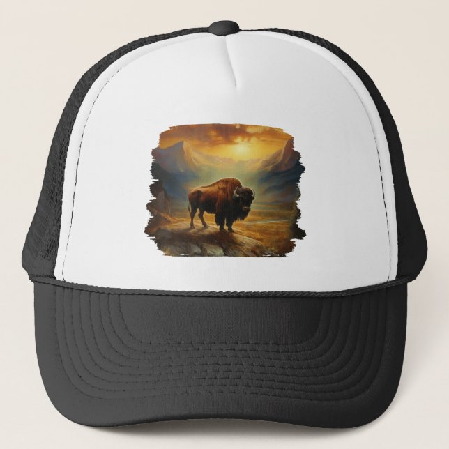 Buffalo Bison Sunset Silhouette Keps (Framsida)