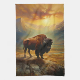 Buffalo Bison Sunset Silhouette Kökshandduk