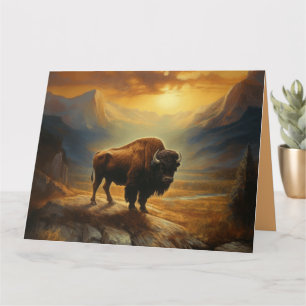 Buffalo Bison Sunset Silhouette Kort