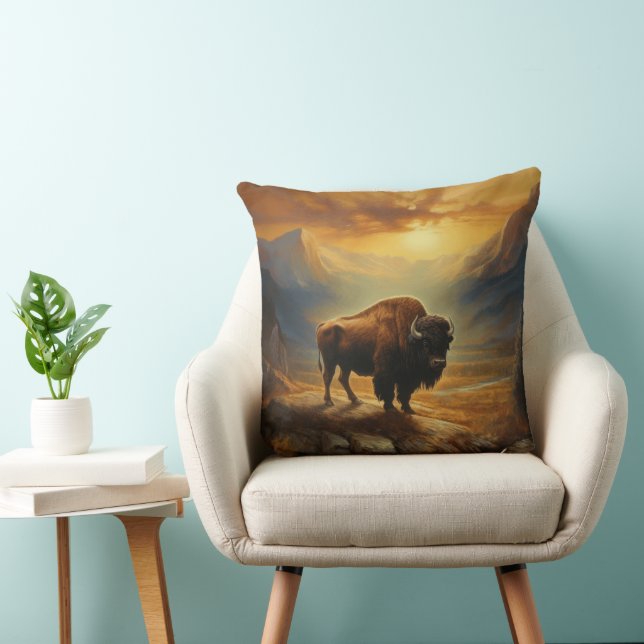 Buffalo Bison Sunset Silhouette Kudde (Stol)