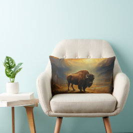 Buffalo Bison Sunset Silhouette Lumbarkudde