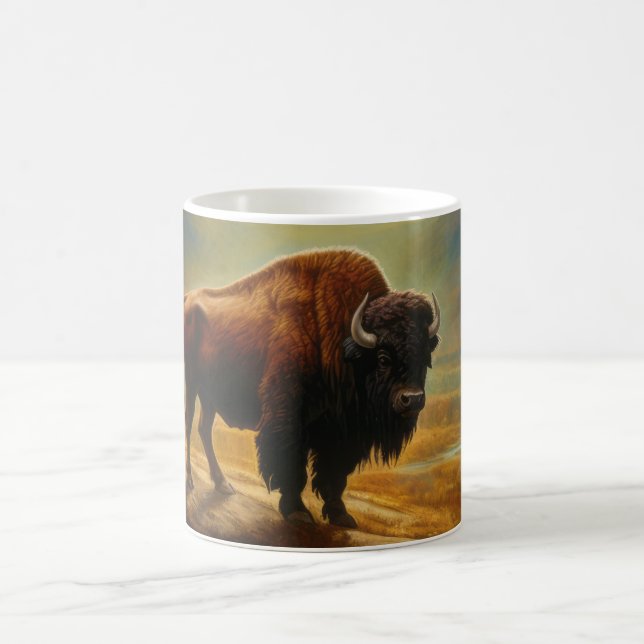 Buffalo Bison Sunset Silhouette Magisk Mugg (Center)