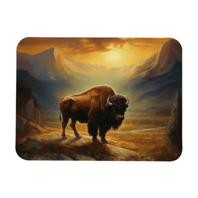 Buffalo Bison Sunset Silhouette Magnet (Horisontell)
