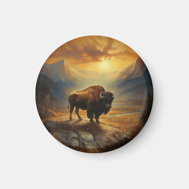 Buffalo Bison Sunset Silhouette Magnet (Framsidan)