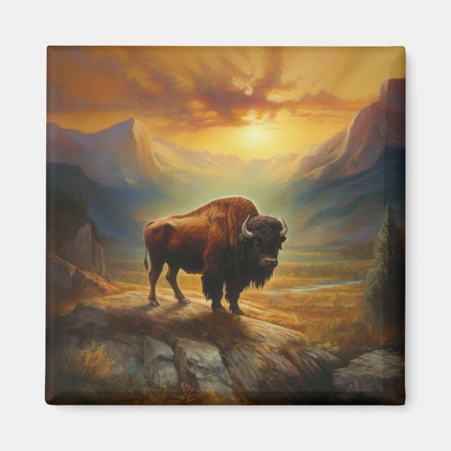 Buffalo Bison Sunset Silhouette Magnet (Framsidan)