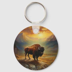 Buffalo Bison Sunset Silhouette Nyckelring