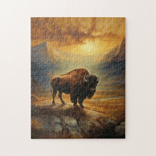 Buffalo Bison Sunset Silhouette Pussel (Vertikal)