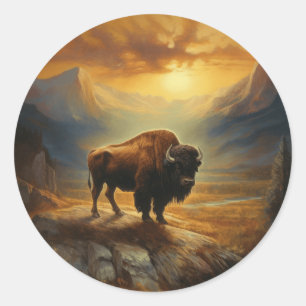 Buffalo Bison Sunset Silhouette Runt Klistermärke