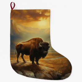 Buffalo Bison Sunset Silhouette Stor Julstrumpa