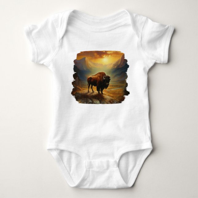 Buffalo Bison Sunset Silhouette T Shirt (Framsida)