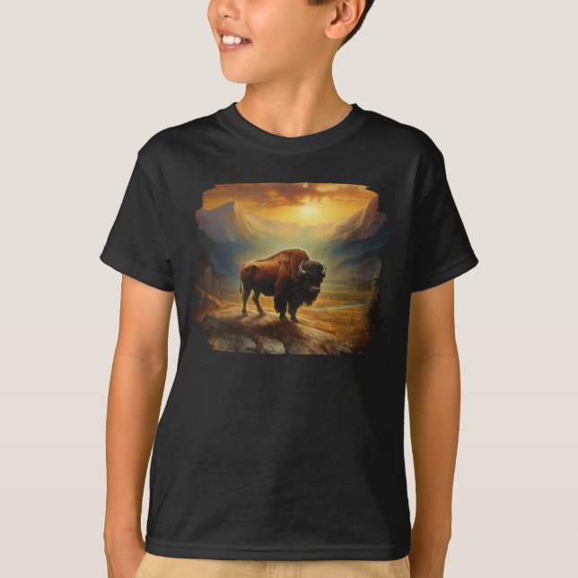 Buffalo Bison Sunset Silhouette T Shirt (Framsida)