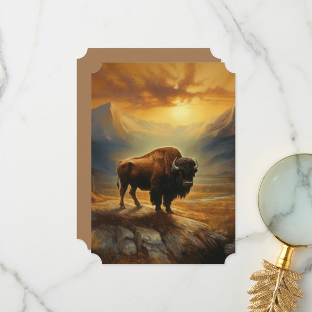 Buffalo Bison Sunset Silhouette Tack Kort (Fram/Back In Situ)