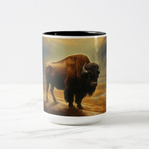 Buffalo Bison Sunset Silhouette Två-Tonad Mugg