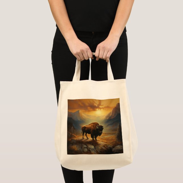 Buffalo Bison Sunset Silhouette Tygkasse (Framsida (produkt))