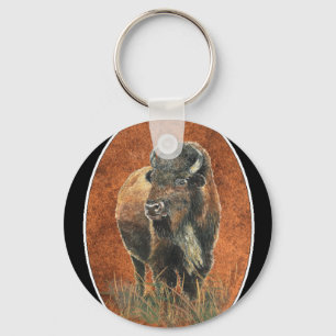 Buffalo, Bison, Tracks Watercolor Animal Nyckelring