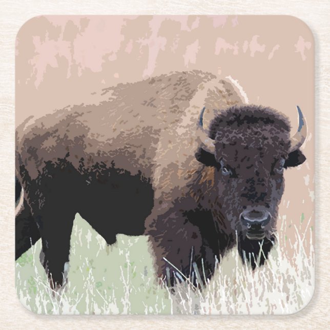 Buffalo / Bison Underlägg Papper Kvadrat (Framsidan)