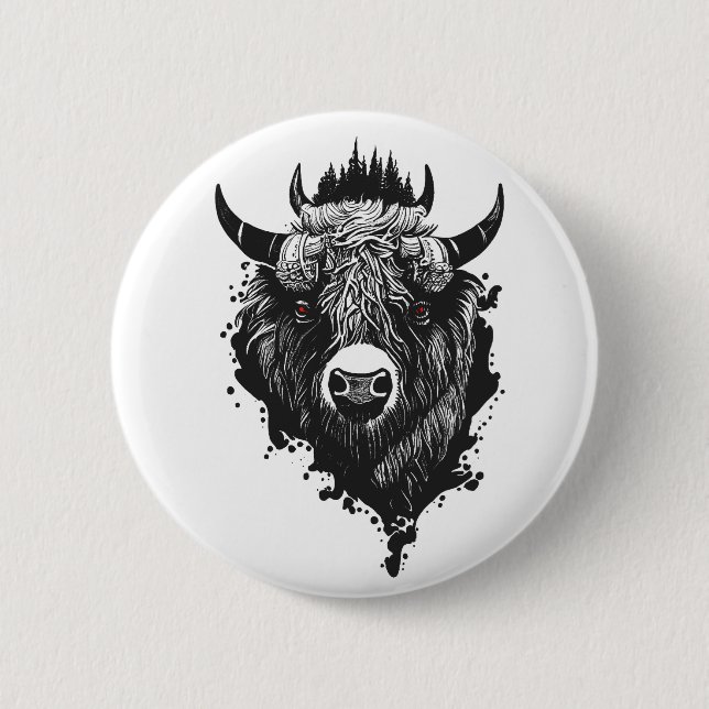 Buffalo Bison Vild Animal Nature Illustration Art Knapp (Framsida)