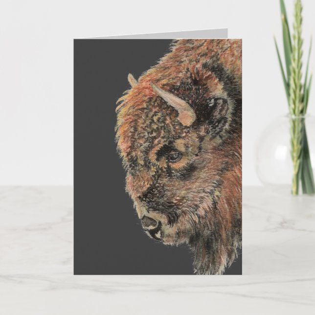 Buffalo, Bison, Watercolor Animal Old Birthday Kort (Framsida)