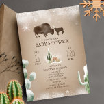Buffalo Bison Winter Desert Cactus Baby Shower Inbjudningar<br><div class="desc">En inbjudan till babydusch med en illustration av en buffel från baby och mamma som omges av snö med illustrationer av den snö täckta kaktusen och ökenscenen.</div>