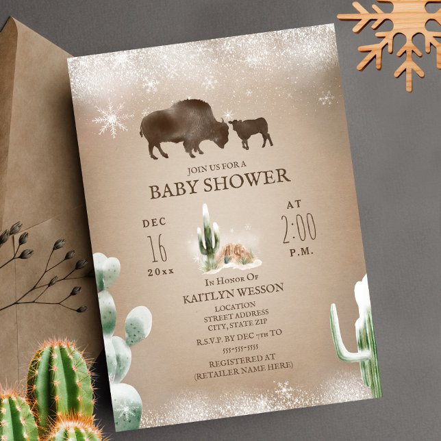 Buffalo Bison Winter Desert Cactus Baby Shower Inbjudningar (Skapare uppladdad)