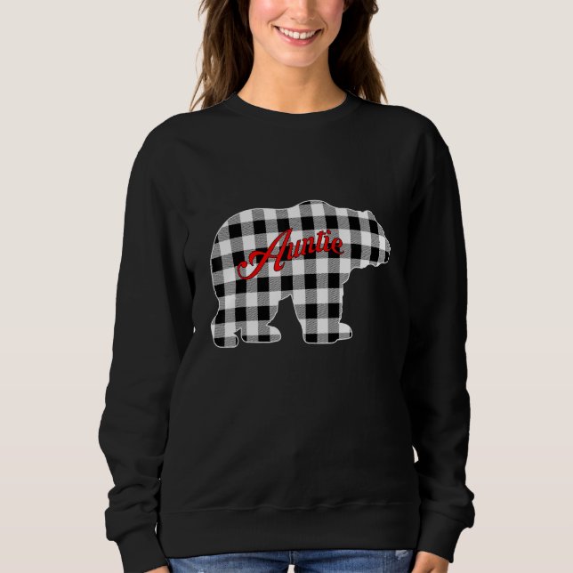 Buffalo Black and White Plaid Auntie Bear Christma T Shirt (Framsida)