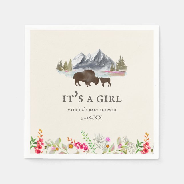 Buffalo Blommigt Mountain Girl Baby Shower Pappersservett (Framsidan)