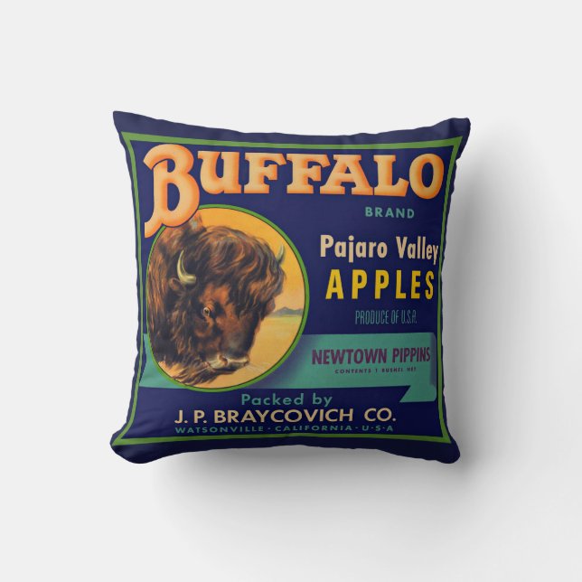 Buffalo Brand Apples-etikett för låda på 1930-tale Kudde (Framsida)