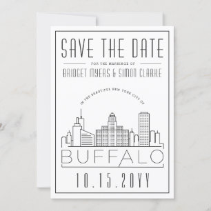 Buffalo Bröllop   Stiliserad Skyline Spara datum Inbjudningar