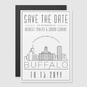 Buffalo Bröllop   Stiliserad Skyline Spara datum Magnetisk Inbjudningskort