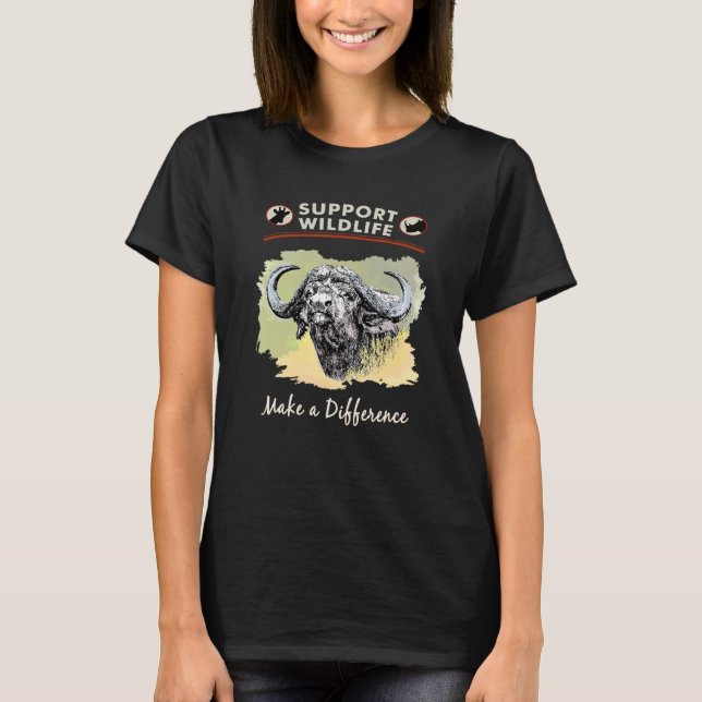 Buffalo Bull Close up Support Wildlife Buffalo Fan T Shirt (Framsida)
