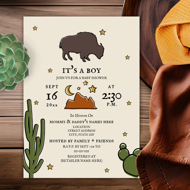 Buffalo Cactus Måne Desert Stars Baby Shower Inbjudningar (Skapare uppladdad)