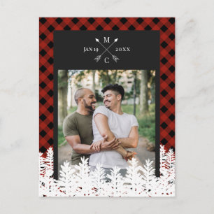 Buffalo Check Arrow Monogram Photo Save Date Meddelande Vykort
