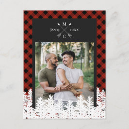 Buffalo Check Arrow Monogram Photo Save Date Meddelande Vykort