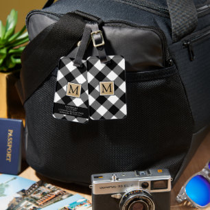 Buffalo Check B&W Monogram Front   Kontaktinformat Bagagebricka